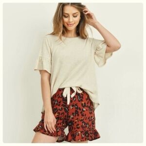 Perfect Peach Leopard Shorts with Oatmeal Top Set
